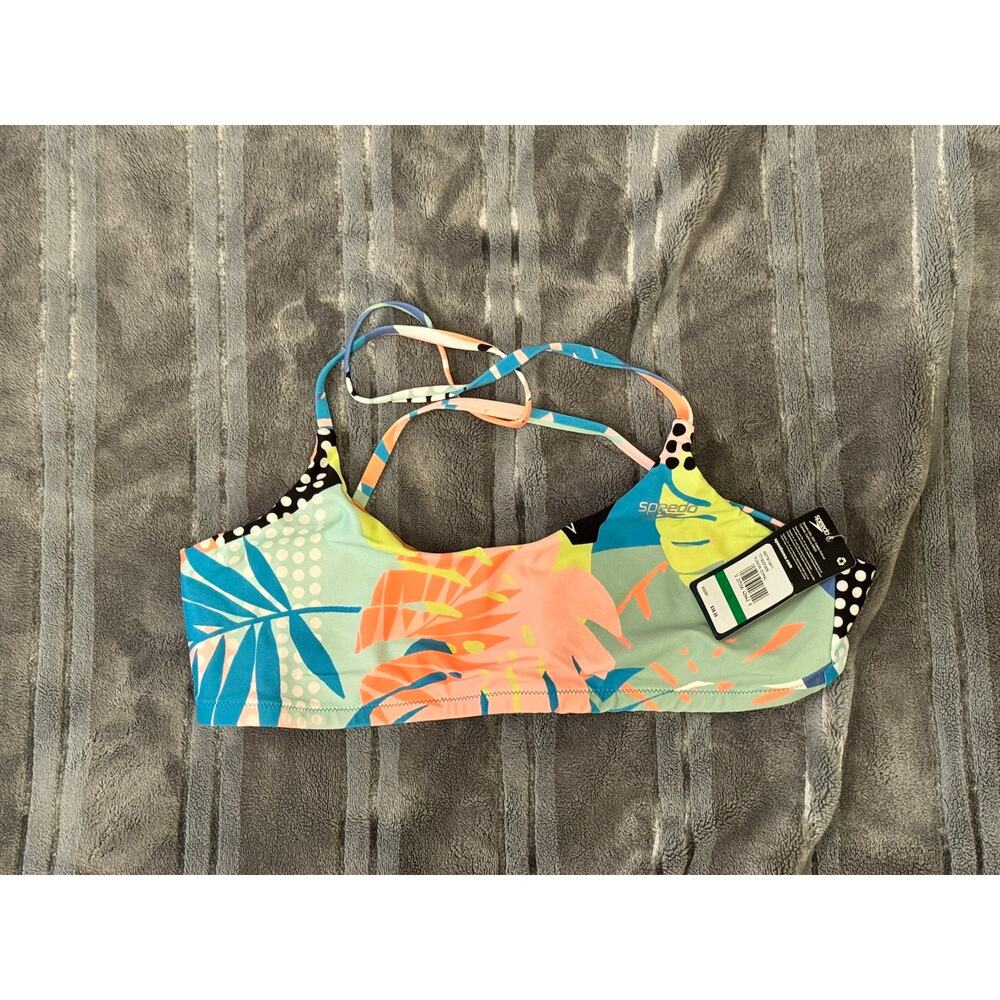 NEW Speedo Women's Swimsuit Top Bikini Lite Tie Back Print LARGE